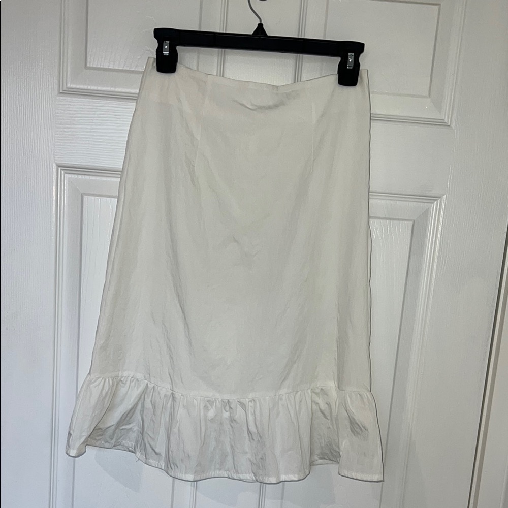 White Ruffle Hem Midi Skirt